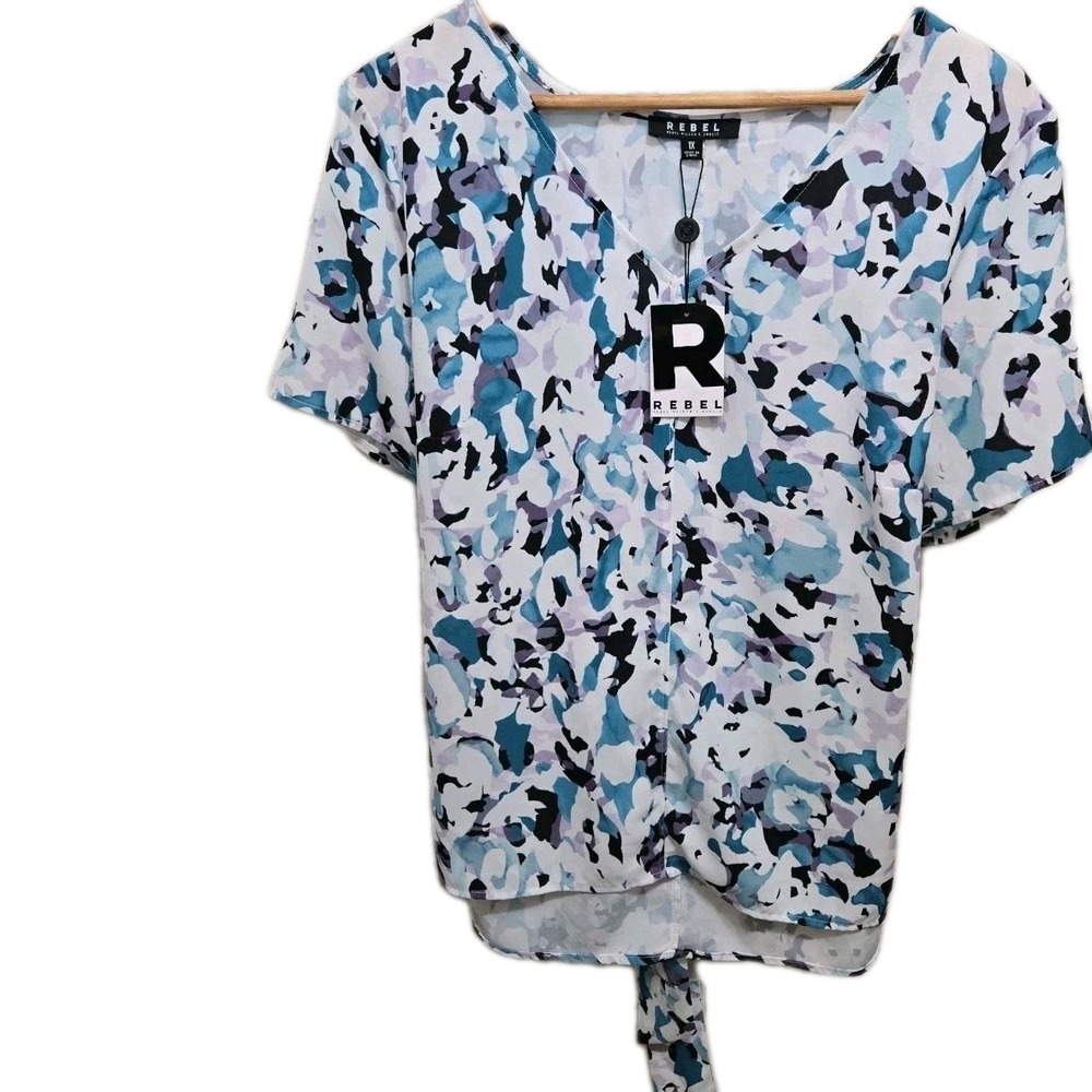 Rebel Wilson X Angels 1X Blue Camo Top With Belt NWT